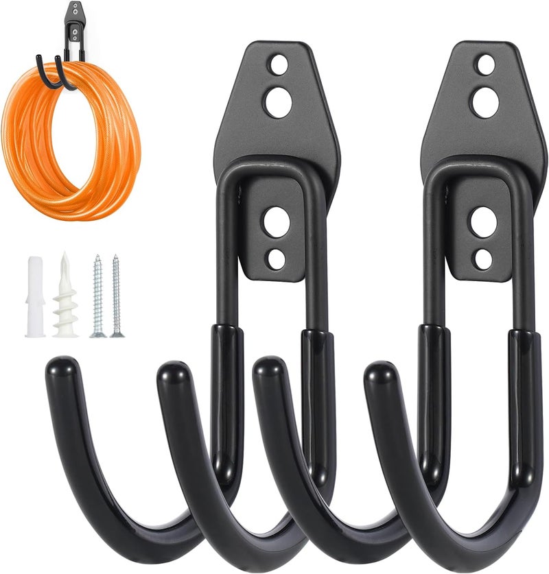 Pruite Hose Hanger Wall Mount 2 Pack,Heavy Duty Hose Holder with Screws Metal Hose Hangers for Outside,Hose Rack Suitable for Garage,Garden and Yard,Black - Image 1